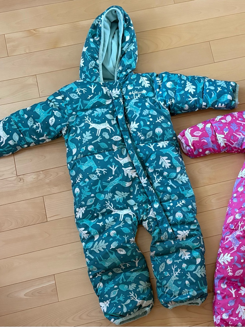 Columbia Teal Forest Print Hooded One-Piece Footie